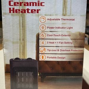 Portable Ceramic Heater with Adjustable Thermostat - Black